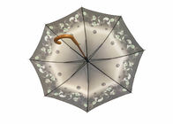 Conception florale de bâton de polyester de 8 panneaux de pongé protecteur UV en bois de parapluie fournisseur