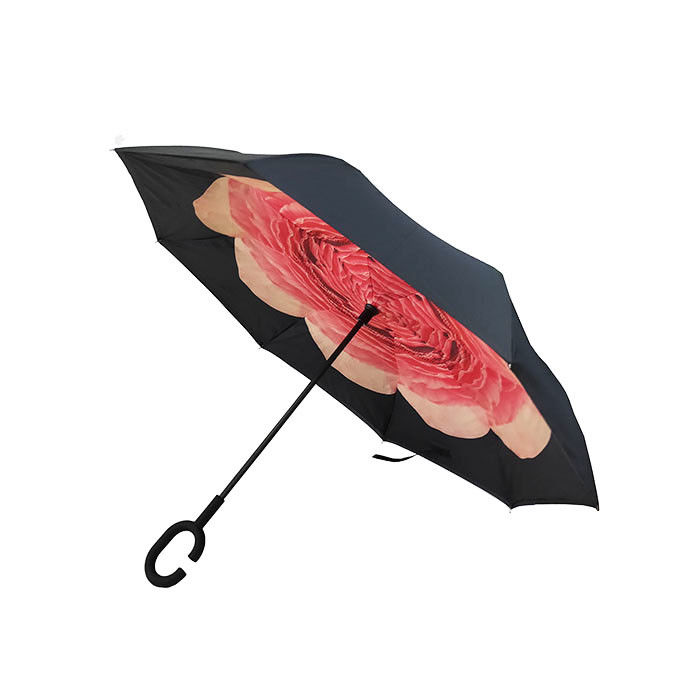 Couche de conception de fleur la double a inversé le parapluie, parapluie de poignée formé par C fournisseur