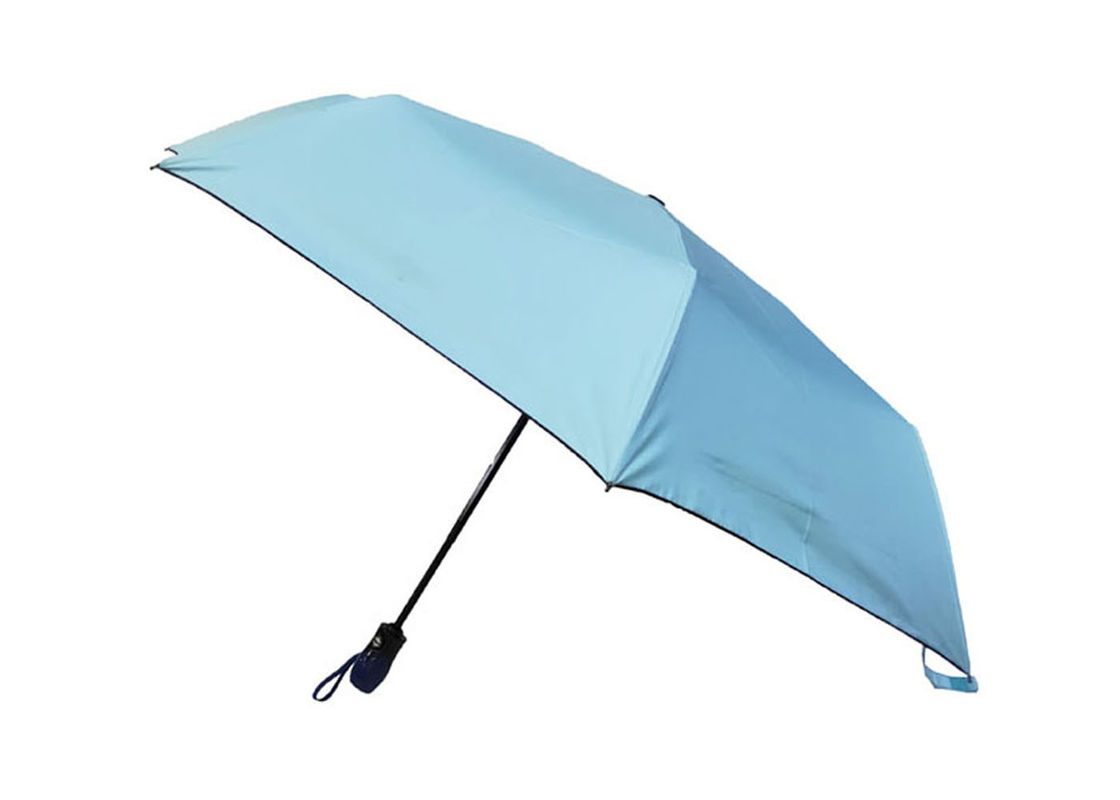 le noir compact de parapluie de voyage de 97cm a enduit les astuces UV de plastique de pongé de la preuve 190t fournisseur